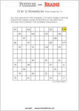 printable 12 by 12 very hard level Numbrix logic IQ puzzles