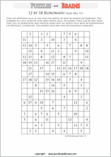 printable easier level 12 by 18 Kuromasu logic puzzles for young and old