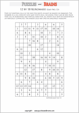 printable easier level 12 by 18 Kuromasu logic puzzles for young and old