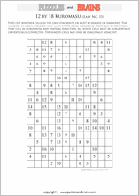 printable easier level 12 by 18 Kuromasu logic puzzles for young and old