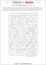 printable easier level 12 by 18 Kuromasu logic puzzles for young and old