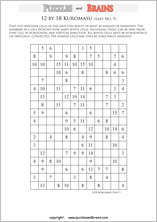 printable easier level 12 by 18 Kuromasu logic puzzles for young and old