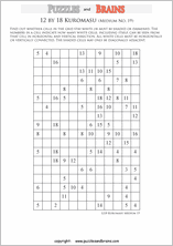 printable medium level 12 by 18 Kuromasu logic puzzles for young and old