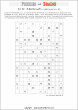 printable medium level 12 by 18 Kuromasu logic puzzles for young and old