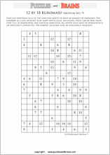 printable medium level 12 by 18 Kuromasu logic puzzles for young and old